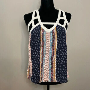 Entro Multi Print Floral Tank Top with‎ Crochet Cutout Straps